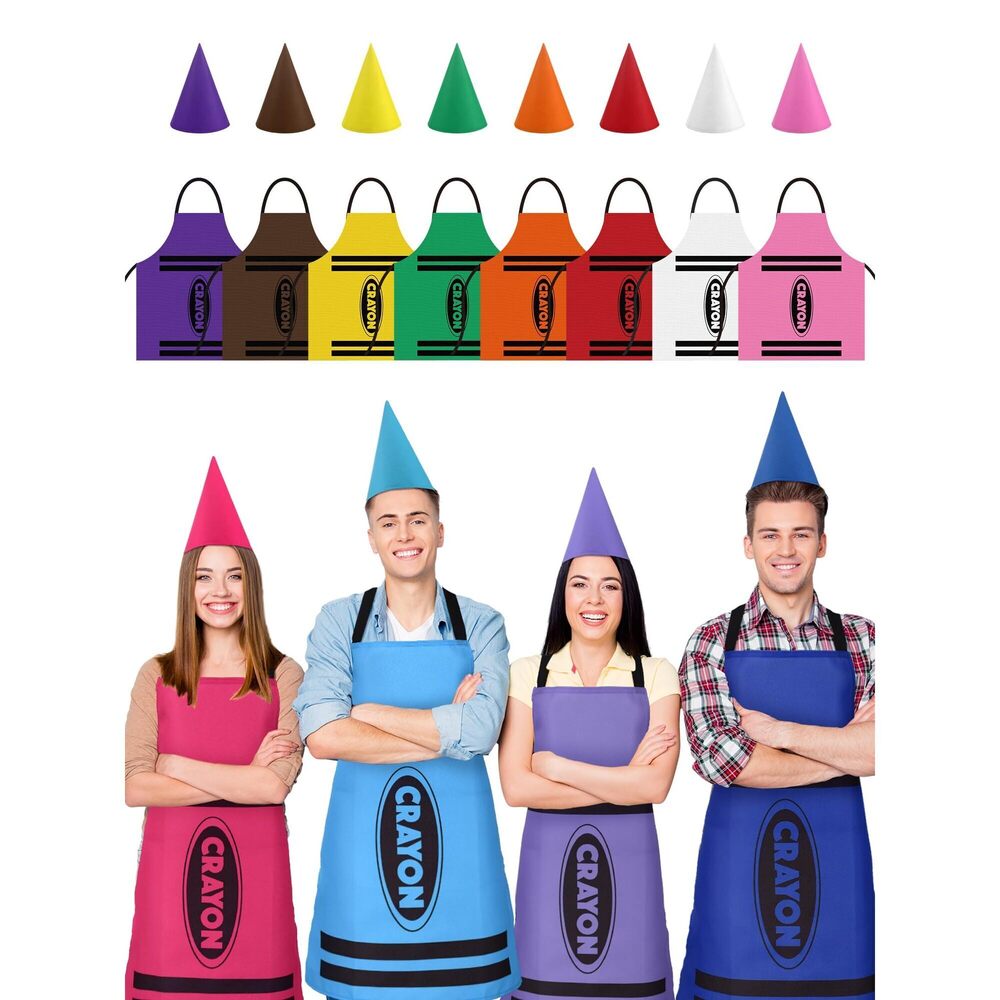 2382 24pc Color Crayon Apron And Funny Gnome Cone Hats Costume